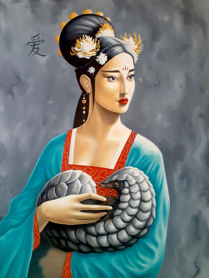 Lady with a Pangolin - a Paint Artowrk by Leandro Pitocco
